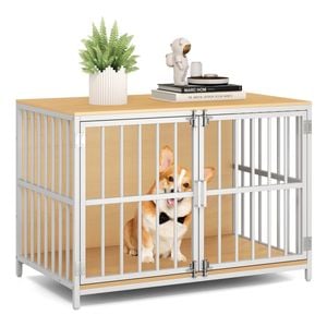 Costway 100cm Dog Kennel Heavy-duty Dog Cage Crate Natural
