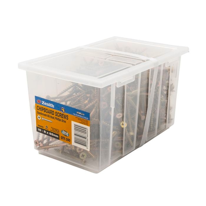 Zenith 10 - 8 x 65mm Gold Passivated Countersunk Rib Head Chipboard Screws - 500 Pack