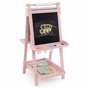 Costway 3-in-1 Double-sided Art Foldable Easel Creative Art Center w/Chalkboard & Whiteboard-Pink