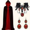 Lifebay Halloween Vampire Cape Set with Necklace Earrings Hood