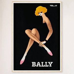 Galrie Bally Blonde Vintage Advertising Art Poster by Bernard Villemot for Home Décor, Wood Frame, A3 30 x 42cm (12 x 16inch)