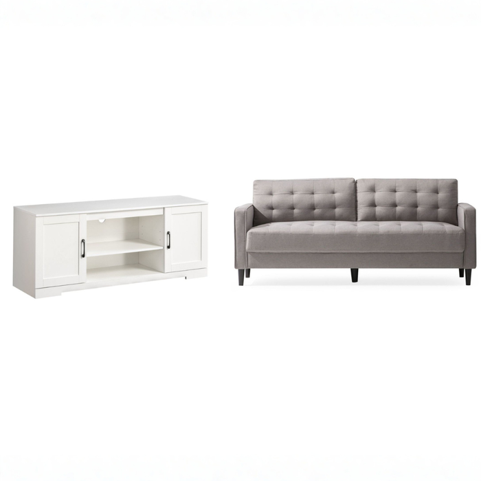 Zinus 3 Seater Mid Century Sofa & Bennett TV Cabinet 147cm Set
