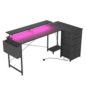 Ufurniture L-Shaped Gaming Desk RGB LED Reversible 160cm Black
