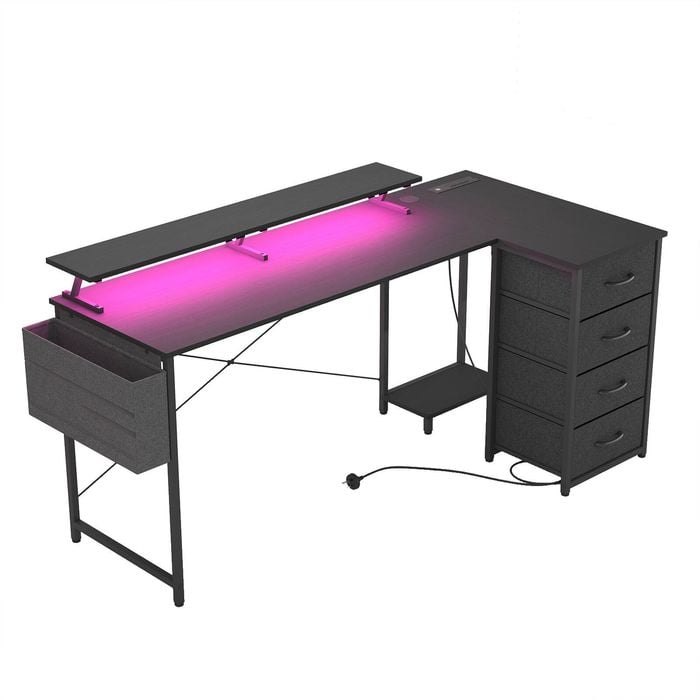 Ufurniture L-Shaped Gaming Desk RGB LED Reversible 160cm Black