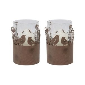 Willow & Silk Set of 2 Large Garden Bird Candleholders - Rust
