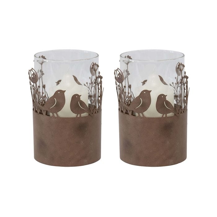 Willow & Silk Set of 2 Large Garden Bird Candleholders - Rust