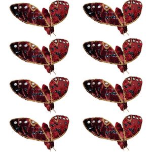 8PK Urban Moth Clip Christmas Decoration Ornament 9cm Burgandy/Red