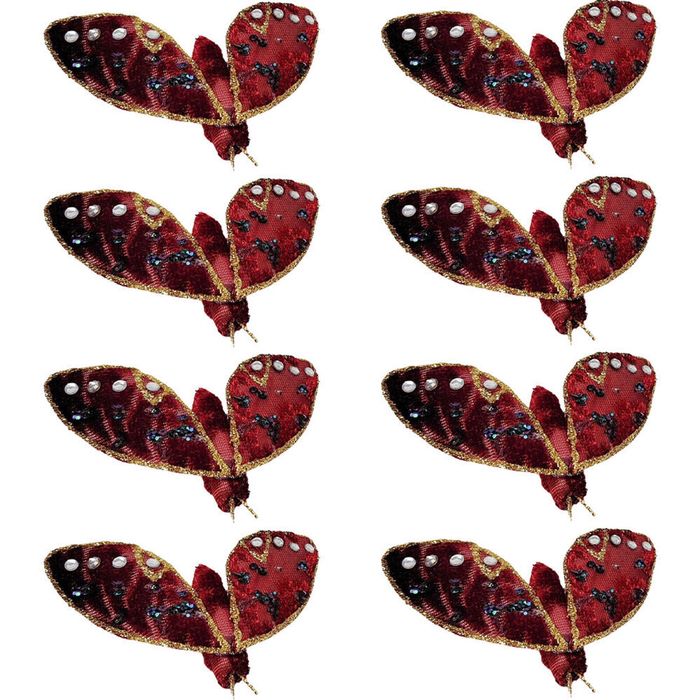 8PK Urban Moth Clip Christmas Decoration Ornament 9cm Burgandy/Red