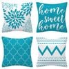 Set of 4 Luxton Abstract Home Lover Square Cushion Covers (Aqua Blue)