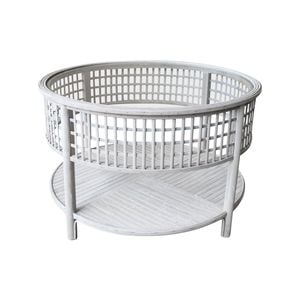Bahama 79.5cm Bamboo Coffee Table Round w/ Glass insert - Rustic Wash