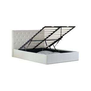 Istyle Chester King Gas Lift Ottoman Storage Bed Frame Fabric Beige