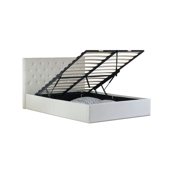 Istyle Chester King Gas Lift Ottoman Storage Bed Frame Fabric Beige