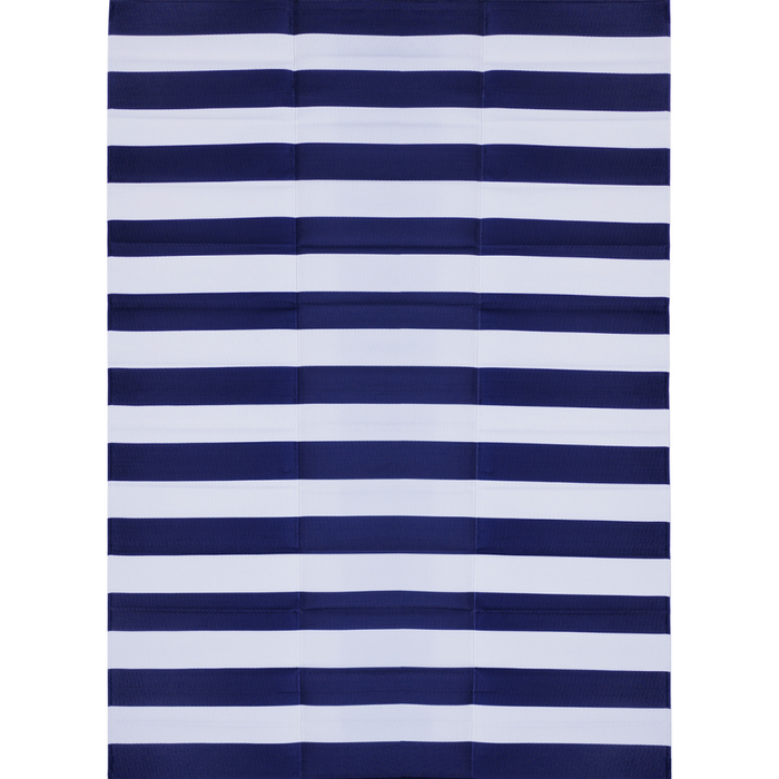 Fab Habitat 270x360cm Blue And White Brittany Stripes Foldable Waterproof Caravan Outdoor Mat