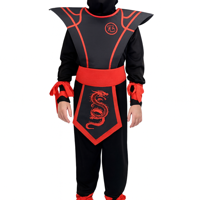 Kids Ninjas Warrior Assassin Suit Halloween Party Cosplay Costume in Red / Black 10-12 Years 135-150cm Height