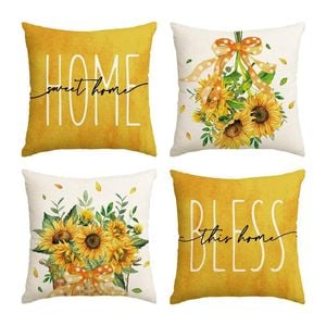 Catzon 4 Pcs Linen Throw Pillow Covers Autumn for Home