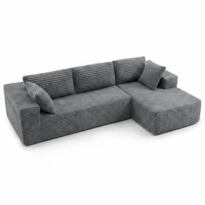 Advwin 277cm L Shape 3 Seater Sofa w/ Oversized Chaise Corduroy Modular Compressed Sofa No Assembly Grey