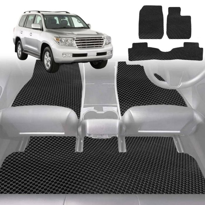 6D Diamond Car Floor Mats for Toyota LandCruiser 100 1998-2007-Full Set-Black-Outback GT