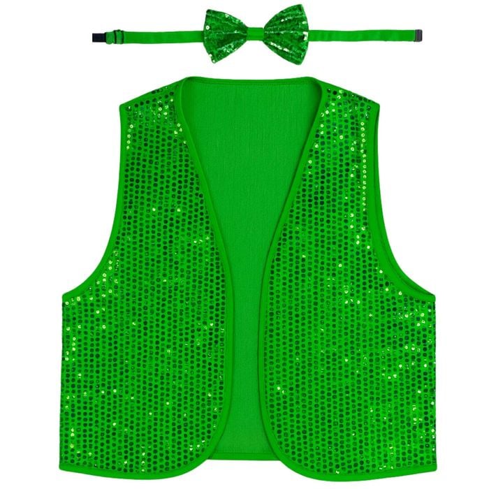 Adult Unisex SEQUIN BOW TIE & VEST Dance Costume Party Sparkle Set in Green - Green | China