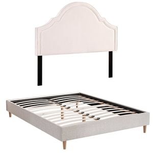 Artiss Queen Bed Frame with Scalloped Velvet Headboard Wooden Platform Base