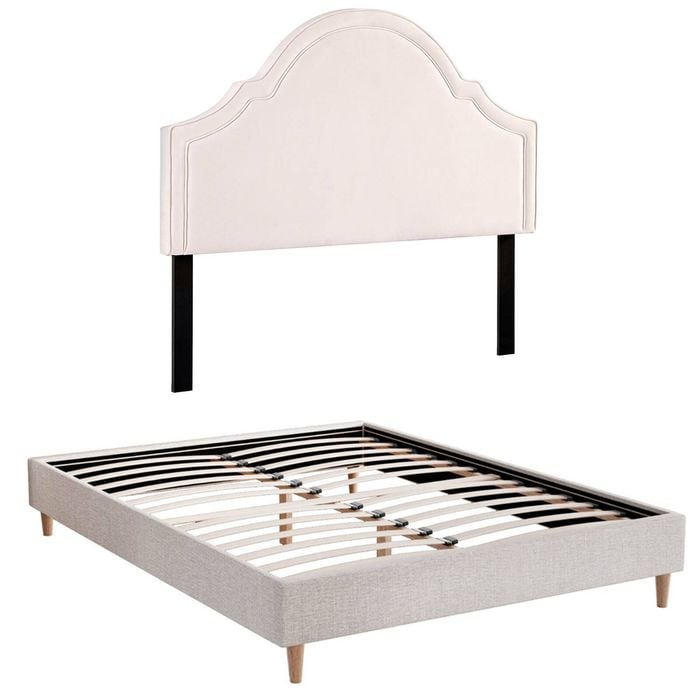 Artiss Queen Bed Frame with Scalloped Velvet Headboard Wooden Platform Base