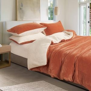 Gioia Casa Microfiber 2 in 1 Teddy Sherpa Quilt Cover Set & Blanket with Matching Pillowcase - Terracotta - Single Size