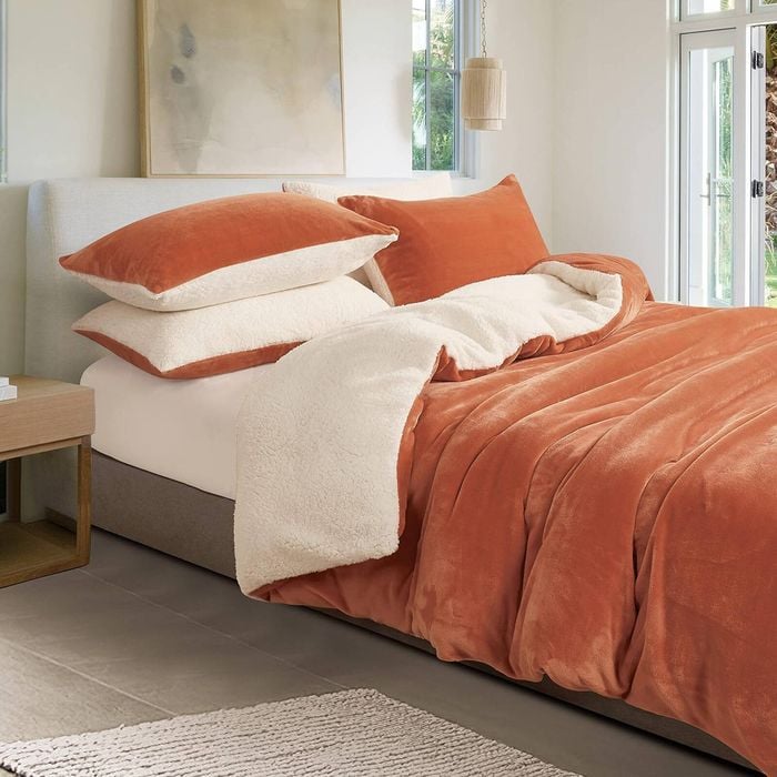 Gioia Casa Microfiber 2 in 1 Teddy Sherpa Quilt Cover Set & Blanket with Matching Pillowcase - Terracotta - Single Size