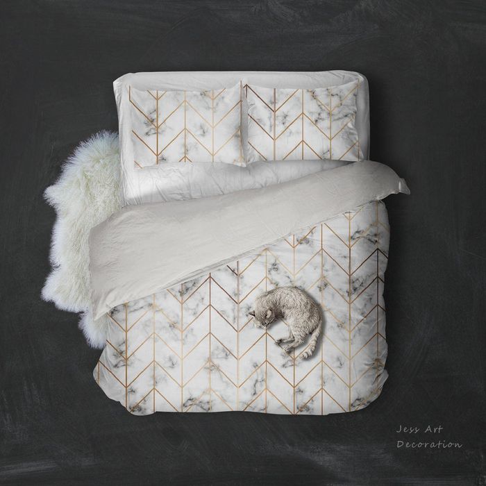 3D Marble Golden Lines Quilt Cover Set Bedding Set Pillowcases 95