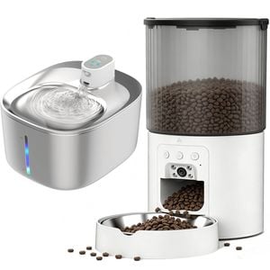 Advwin 4L Automatic Pet Feeder + 4L Stainless Steel Pet Water Fountain Smart Cat Feeder