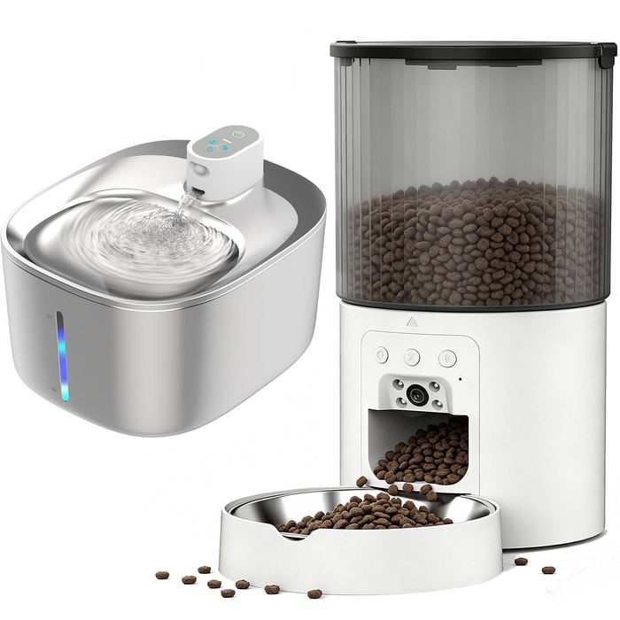 Advwin 4L Automatic Pet Feeder + 4L Stainless Steel Pet Water Fountain Smart Cat Feeder