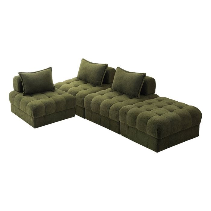 Oikiture 4 Seater Boucle Modular Sofa & Ottoman Set