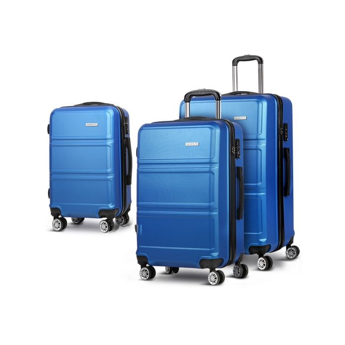 Wanderlite 3pc Luggage Trolley Set Suitcase Travel TSA - Blue