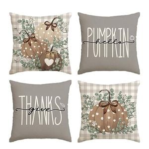Catzon 4 Pcs Linen Throw Pillow Covers Autumn for Home