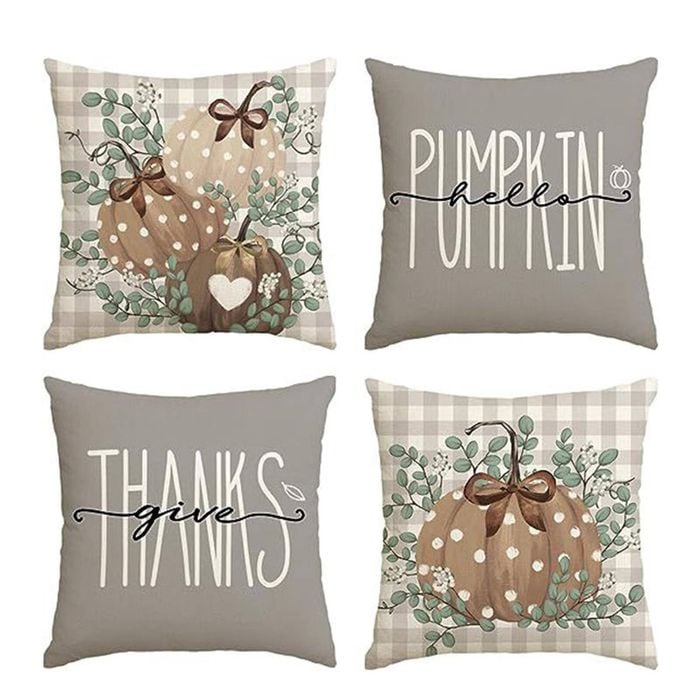 Catzon 4 Pcs Linen Throw Pillow Covers Autumn for Home