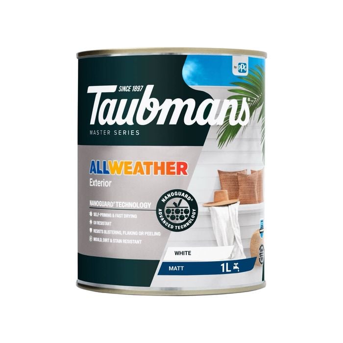 Taubmans 1L White Matt All Weather Exterior Paint