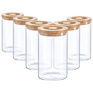 Argon Tableware Glass Storage Jars -wooden Lid - 1l - Modern Round Scandi Organisation Container Glass Jar - Set Of 6