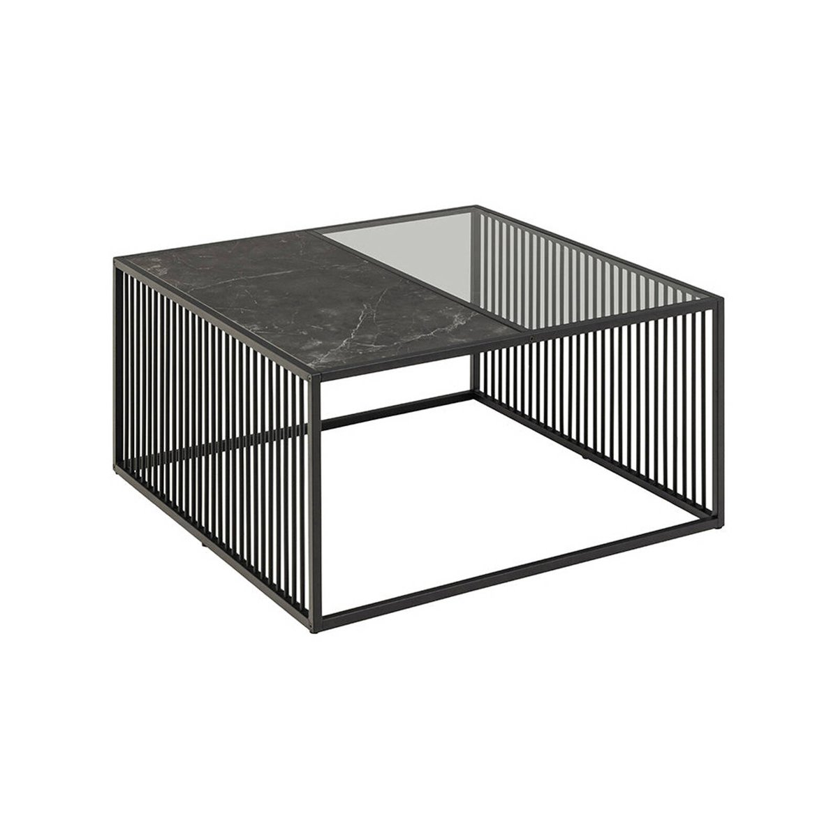 Modern Furniture STRINGTON Square Coffee Table 80cm - Black Marble ...