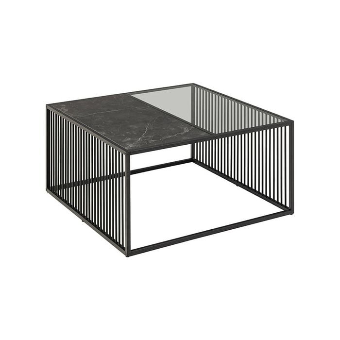 Modern Furniture STRINGTON Square Coffee Table 80cm - Black Marble Effect