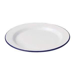 Olympia Enamel Dinner Plates Classic White Blue Rim 300mm 6 Pack Outdoor Picnic Tableware