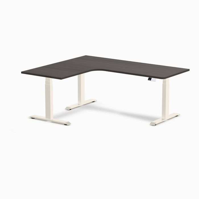 Desky L-Shape Melamine Sit Stand Desk Wheat Frame 180x150cm Left Return