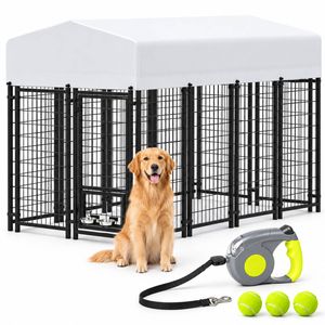Advwin 12 Panel Dog Kennel + Retractable Dog Leash Set Outdoor Dog Crate Pet Cage