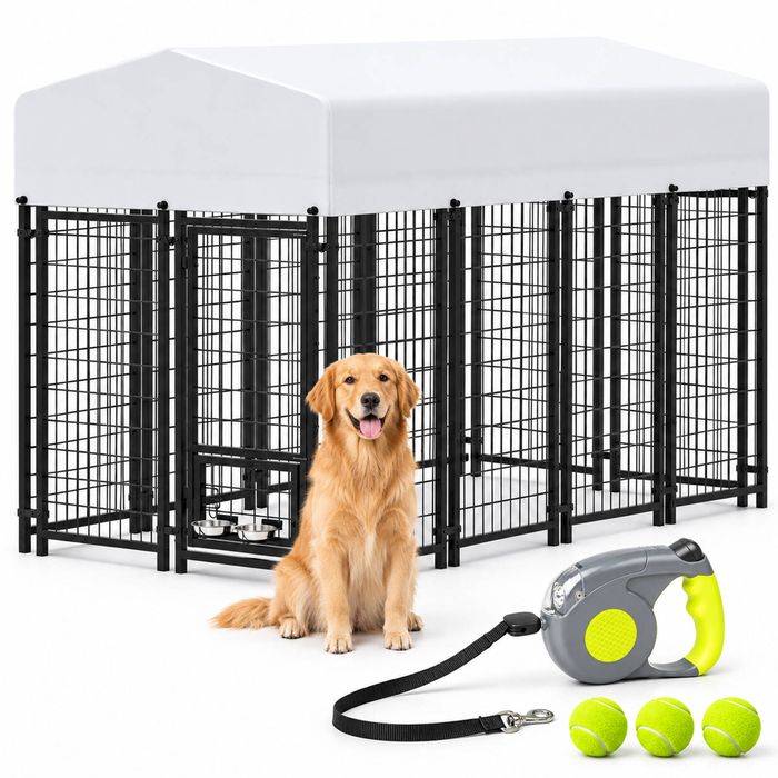 Advwin 12 Panel Dog Kennel + Retractable Dog Leash Set Outdoor Dog Crate Pet Cage