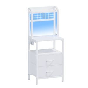 Ufurniture Bedside Table With Drawers And Open Storage Shelves Charging Station Led Lights White