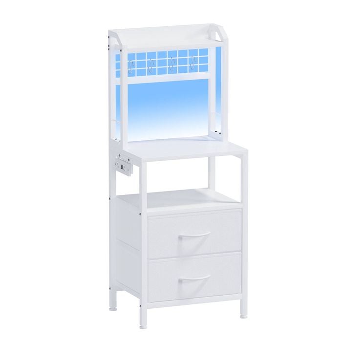 Ufurniture Bedside Table With Drawers And Open Storage Shelves Charging Station Led Lights White