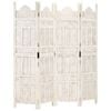vidaXL Solid Mango Wood Hand carved 4-Panel Room Divider White 160cm Screen