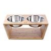 Charlie's Bamboo Dog Feeder With Stainless Steel Bowls Natural- Large