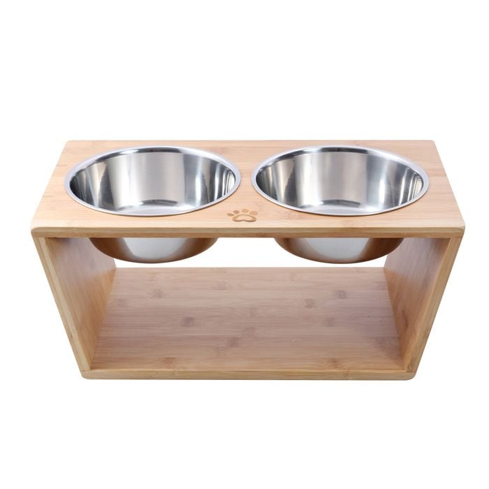 Charlie's Bamboo Dog Feeder With Stainless Steel Bowls Natural- Large