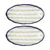 2pk Porto Sable Kitchen Oval Platter White & Sage Green Stripe 31cm
