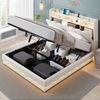 Homfurn King Bed Frame with Storage, Gas Lift Bed King Boucle Fabric with LED Lights & Charging Station, Noise Free, Beige