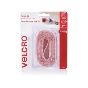 VELCRO Brand 25mm x 1m White Stick On Hook and Loop Tape