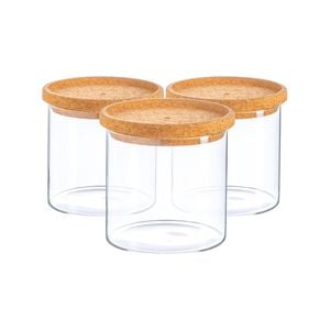 Argon Tableware Glass Storage Jars with Cork Lids - 550ml - Pack of 3